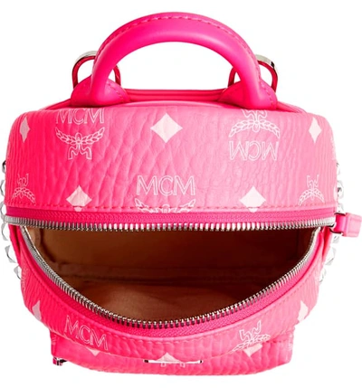 Shop Mcm Stark 20 Visetos Neon Coated Canvas Backpack In Neon Pink