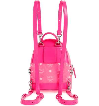 Shop Mcm Stark 20 Visetos Neon Coated Canvas Backpack In Neon Pink