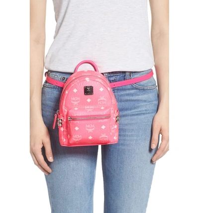 Shop Mcm Stark 20 Visetos Neon Coated Canvas Backpack In Neon Pink