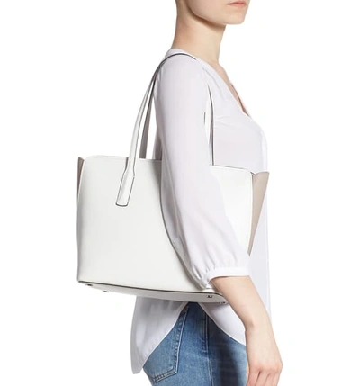 Shop Kate Spade Medium Margaux Leather Tote - White In Optic White Multi