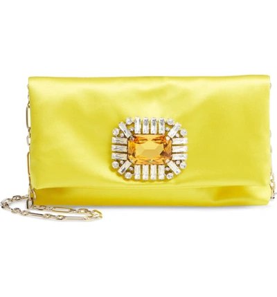 Shop Jimmy Choo Titania Satin Clutch In Fluo Yellow