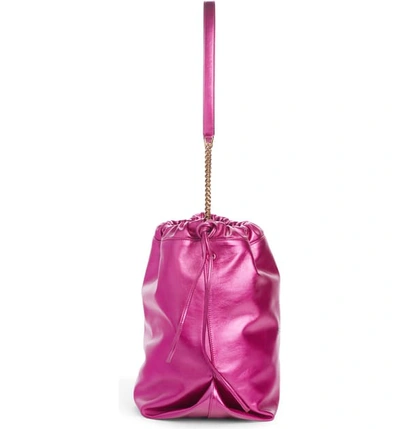 Shop Saint Laurent Teddy Metallic Leather Bucket Bag In Fushia/ Noir