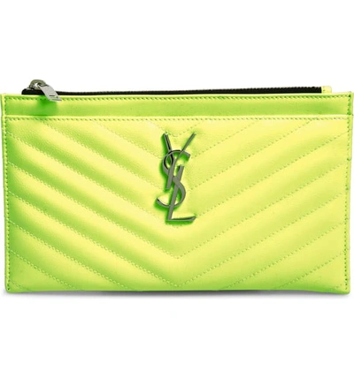 Saint Laurent Monogram YSL Quilted Neon Bill Pouch Wallet