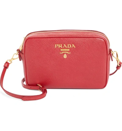 Shop Prada Saffiano Leather Camera Bag - Red In Fuoco