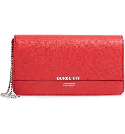 Shop Burberry Grace Leather Clutch In Bright Red Rt