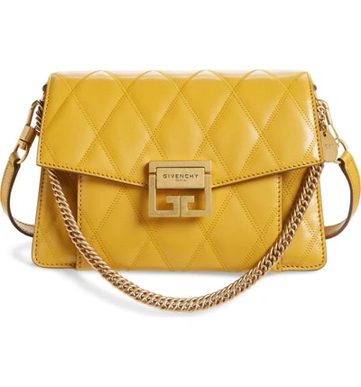 Shop Givenchy Small Gv3 Diamond Quilted Leather Crossbody Bag - Yellow In Golden