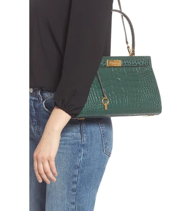 Tory Burch Small Lee Radziwill Croc Embossed Leather Satchel - Green In  Nordwood | ModeSens