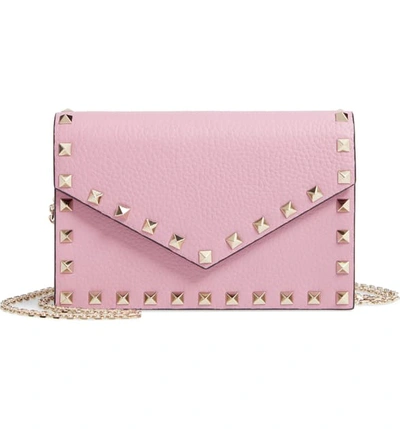 Shop Valentino Rockstud Calfskin Leather Envelope Pouch In Giacinto