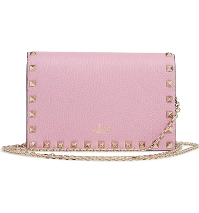 Shop Valentino Rockstud Calfskin Leather Envelope Pouch In Giacinto