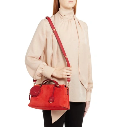 Shop Fendi Medium By The Way Suede Shoulder Bag In Red/ Fragola