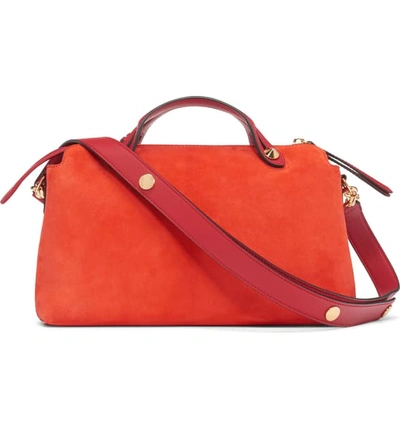 Shop Fendi Medium By The Way Suede Shoulder Bag In Red/ Fragola