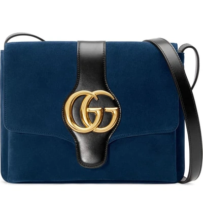 Shop Gucci Medium Leather Shoulder Bag In Blu Ink/ Nero