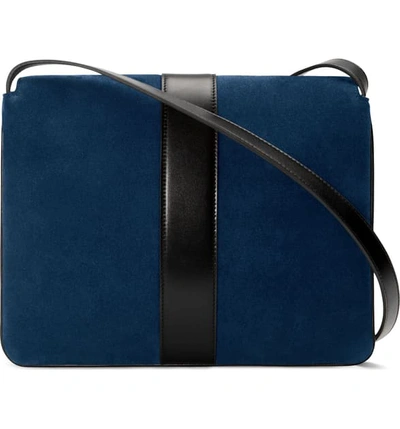 Shop Gucci Medium Leather Shoulder Bag In Blu Ink/ Nero