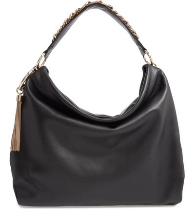 Shop Jimmy Choo Callie Leather Hobo - Black In Black/ Gold