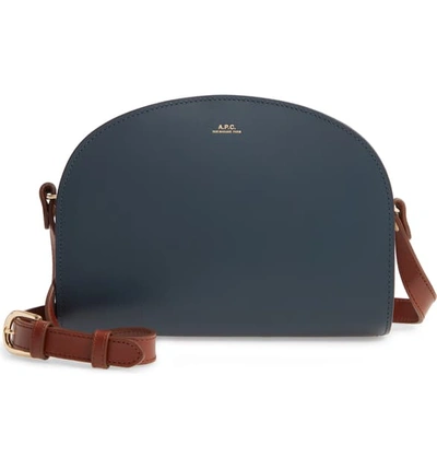 Shop Apc Sac Demi Lune Colorblock Leather Crossbody Bag In Bleu Acier