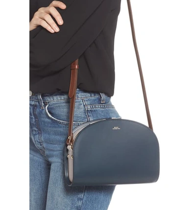 Shop Apc Sac Demi Lune Colorblock Leather Crossbody Bag In Bleu Acier