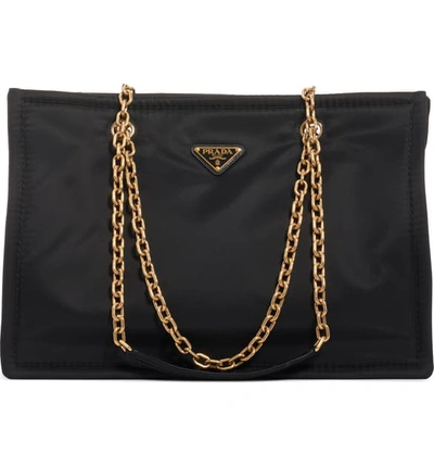 Shop Prada Logo Nylon Shoulder Bag - Black In Nero