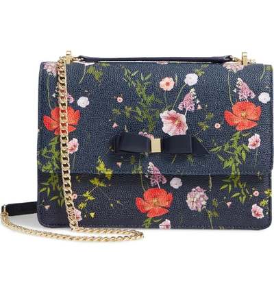 Shop Ted Baker Traccy Hedgerow Floral Leather Crossbody Bag In Dark Blue