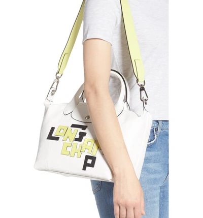 Shop Longchamp Small Le Pliage Logo Leather Tote In White
