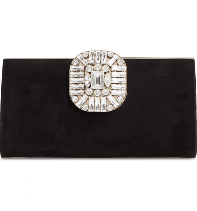 Shop Jimmy Choo Leonis Suede Clutch In Black