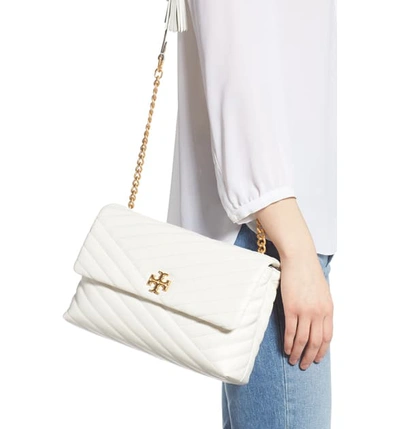 Shop Tory Burch Kira Chevron Quilted Leather Shoulder Bag In New Ivory