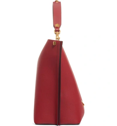 Shop Valentino Go Logo Escape Leather Hobo Bag In Rosso/ Rosso