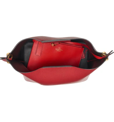 Shop Valentino Go Logo Escape Leather Hobo Bag In Rosso/ Rosso