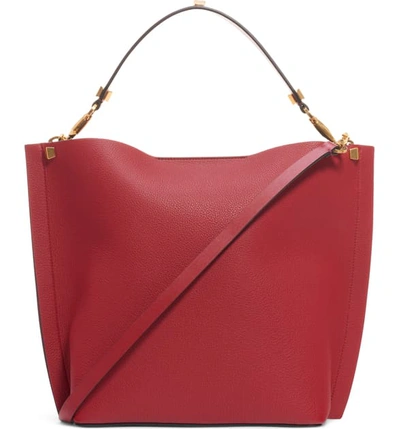 Shop Valentino Go Logo Escape Leather Hobo Bag In Rosso/ Rosso