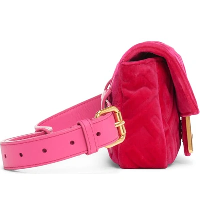 Shop Fendi Logo Velvet Belt Bag In Fuxia/ Oro Vibrato