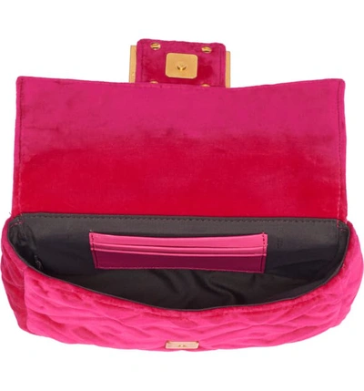 Shop Fendi Logo Velvet Belt Bag In Fuxia/ Oro Vibrato