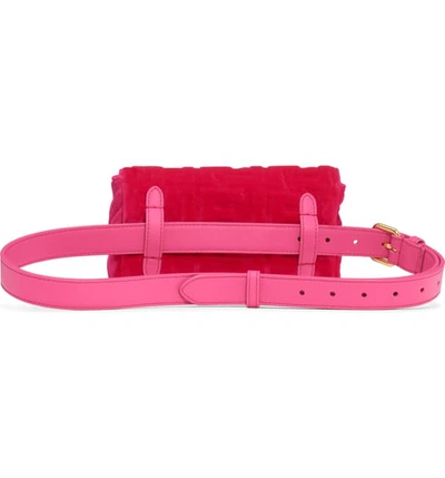 Shop Fendi Logo Velvet Belt Bag In Fuxia/ Oro Vibrato