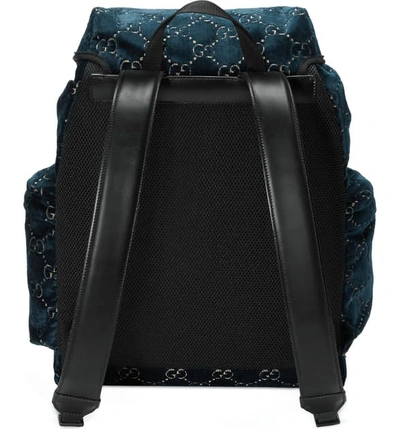 Shop Gucci Gg Velvet Backpack - Blue In Blue Beige/ Blue Red/ Nero