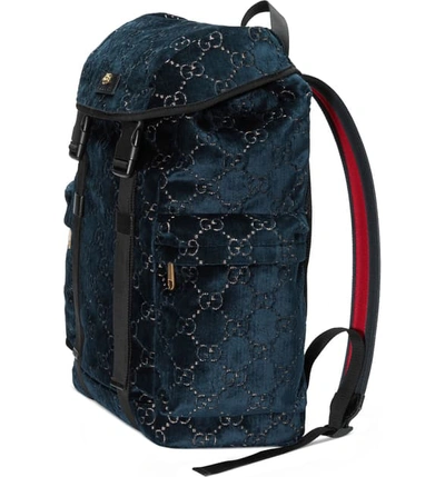 Shop Gucci Gg Velvet Backpack - Blue In Blue Beige/ Blue Red/ Nero