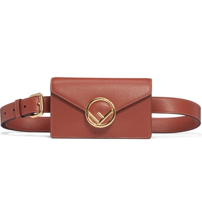 Shop Fendi Logo Leather Belt Bag In Rust/ Oro Soft