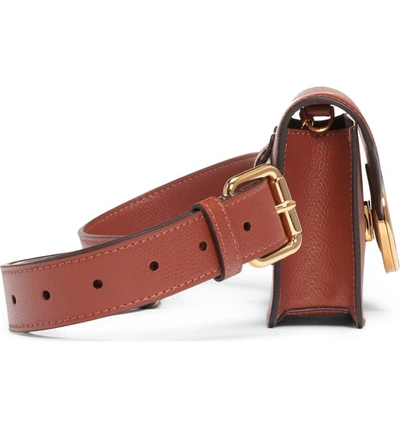 Shop Fendi Logo Leather Belt Bag In Rust/ Oro Soft