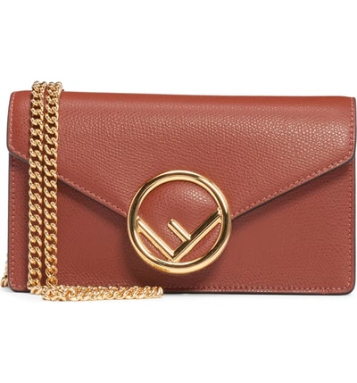 Shop Fendi Logo Leather Belt Bag In Rust/ Oro Soft