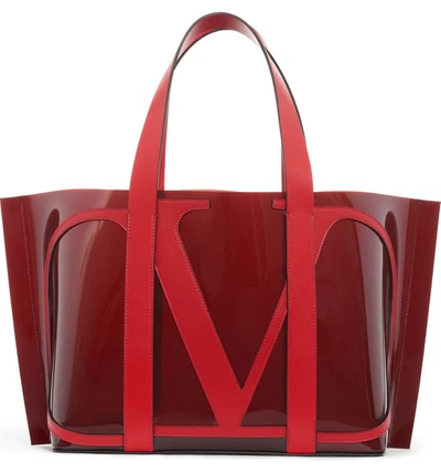 Shop Valentino Small Escape V-logo Tote - Burgundy In Rubin/ Rouge Pur