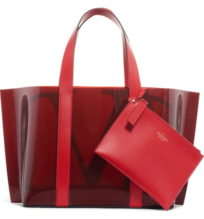 Shop Valentino Small Escape V-logo Tote - Burgundy In Rubin/ Rouge Pur