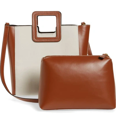 Shop Staud Shirley Canvas & Leather Handbag In Natural/ Brown