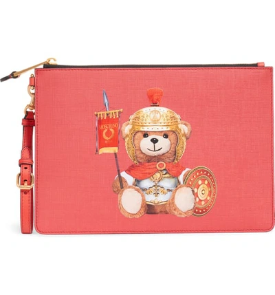 Shop Moschino Gladiator Teddy Pouch - Red In Fantasy Print Red