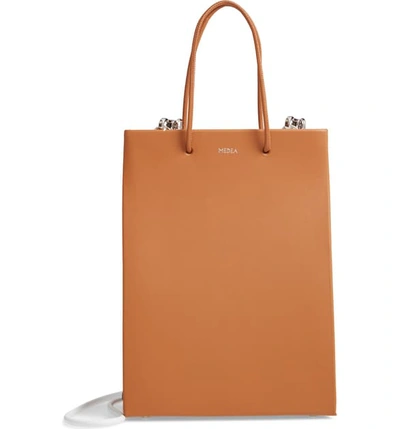 Shop Medea Prima Tall Bicolor Calfskin Leather Bag In Brown And White