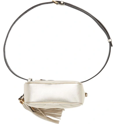 Shop Saint Laurent Lou Lou Metallic Calfskin Leather Belt Bag With Tassel In Platino