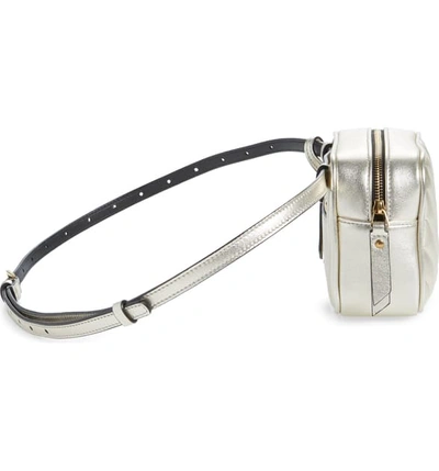 Shop Saint Laurent Lou Lou Metallic Calfskin Leather Belt Bag With Tassel In Platino