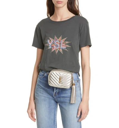 Shop Saint Laurent Lou Lou Metallic Calfskin Leather Belt Bag With Tassel In Platino