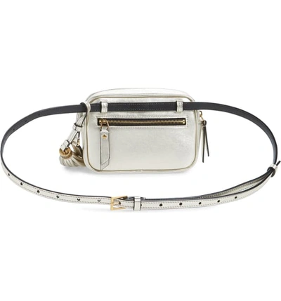 Shop Saint Laurent Lou Lou Metallic Calfskin Leather Belt Bag With Tassel In Platino