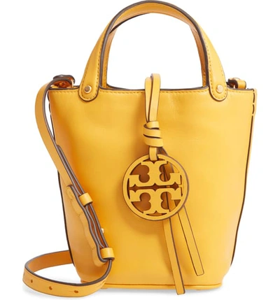 Shop Tory Burch Mini Miller Leather Bucket Bag - Yellow In Deep Daffodil