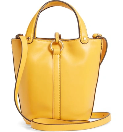 Shop Tory Burch Mini Miller Leather Bucket Bag - Yellow In Deep Daffodil