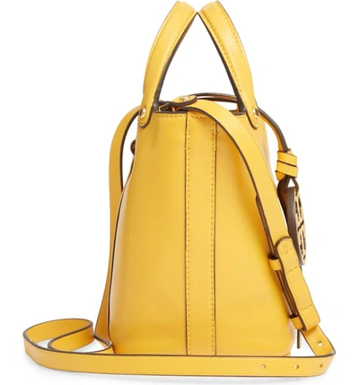 Shop Tory Burch Mini Miller Leather Bucket Bag - Yellow In Deep Daffodil