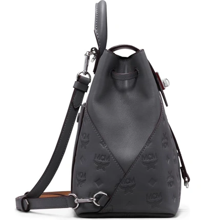 Shop Mcm Essential Monogram Leather Small Backpack In Charcoal