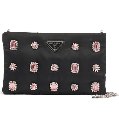Shop Prada Jewel Embellished Shoulder Bag In Nero/ Rosa
